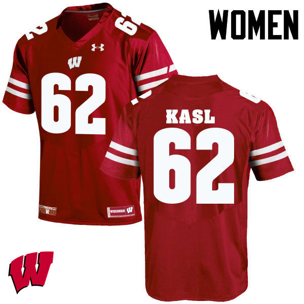 Wisconsin Badgers Women's #62 Patrick Kasl NCAA Under Armour Authentic Red College Stitched Football Jersey UT40J20KA